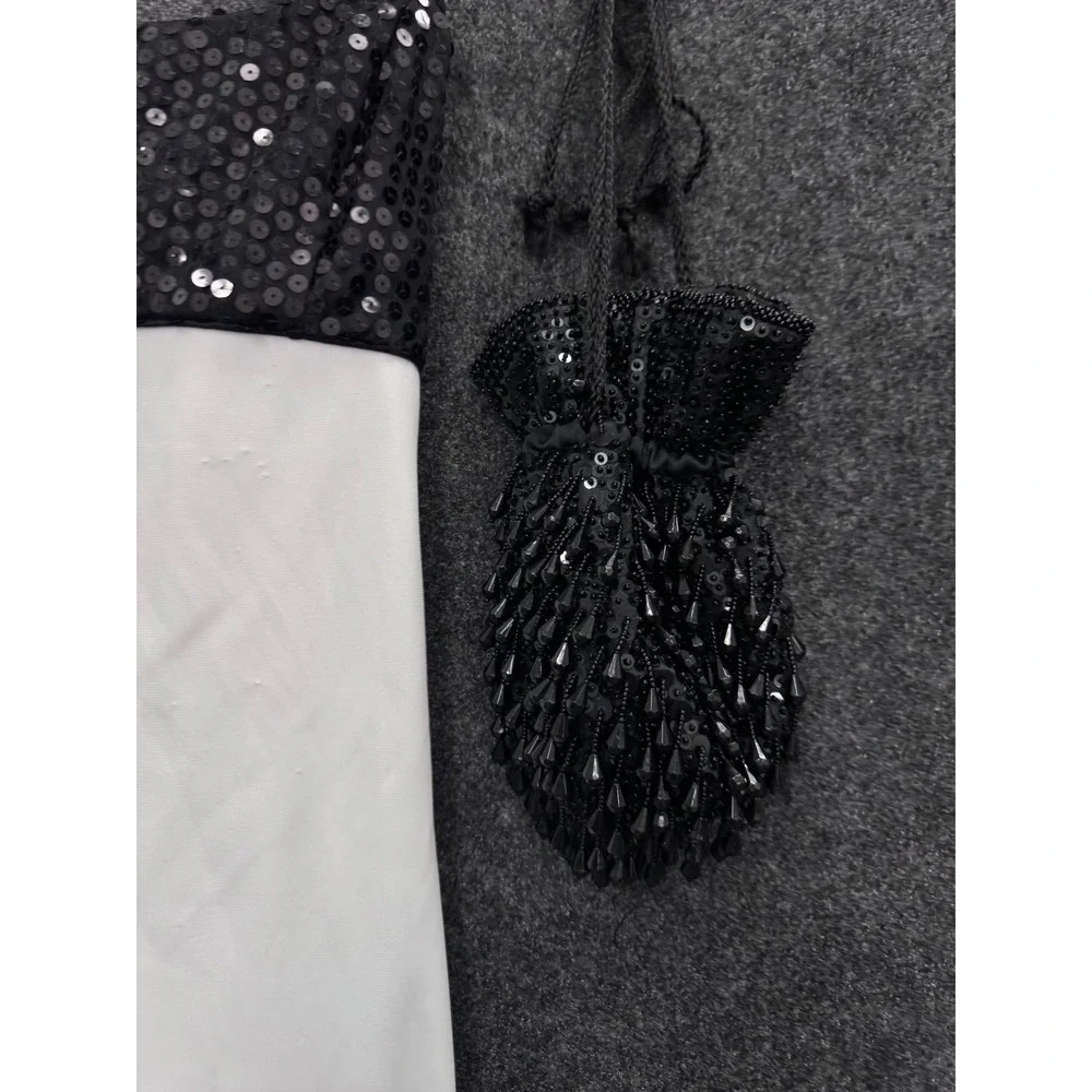 Arianna by Rachel Kaye Sequin Bodice Formal Gown with Beaded Bag Black White